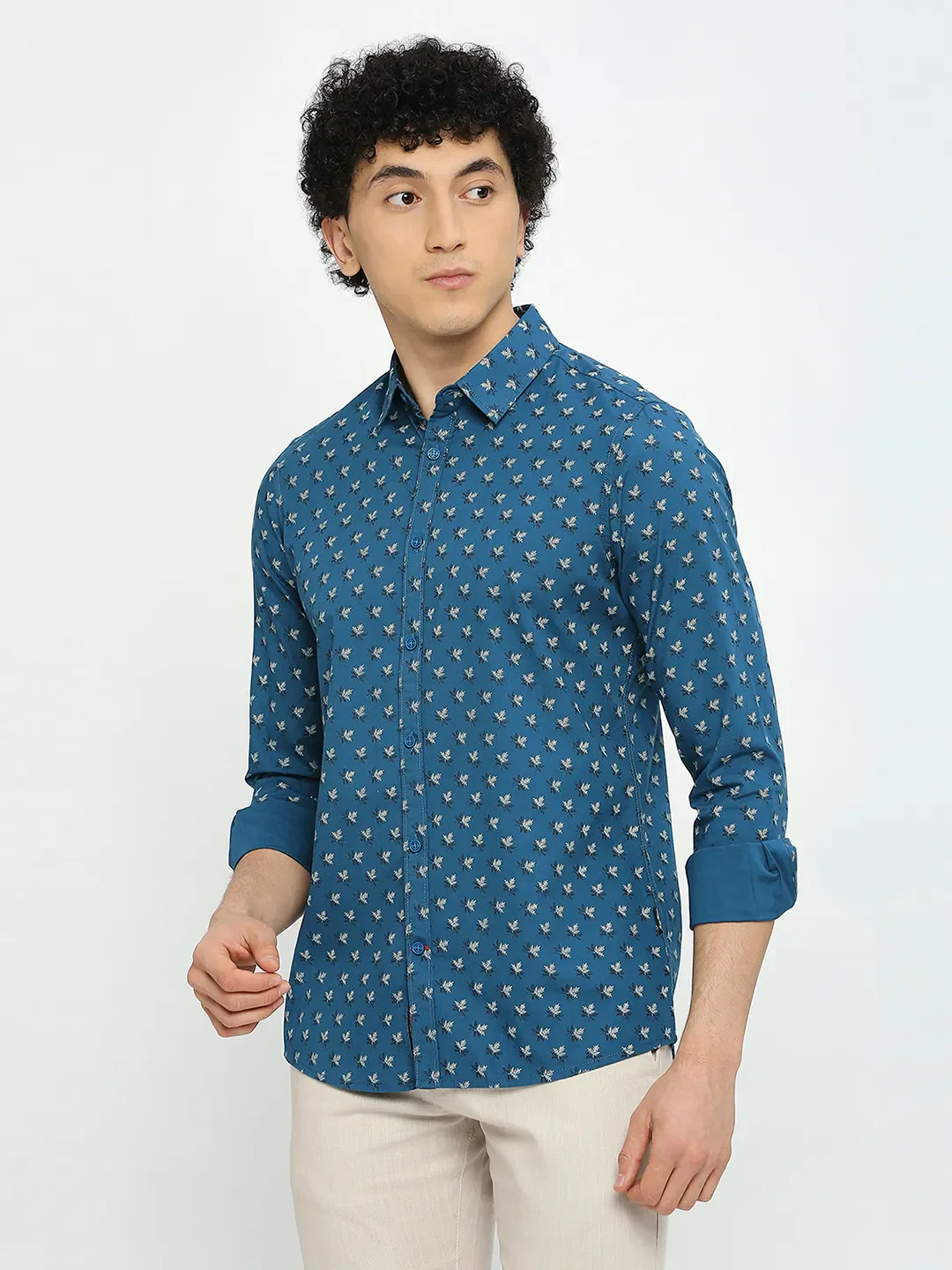 Green Slim Straight Fit Regular Collar Long Sleeves Men's Shirt by Being Human Clothing - Image 2
