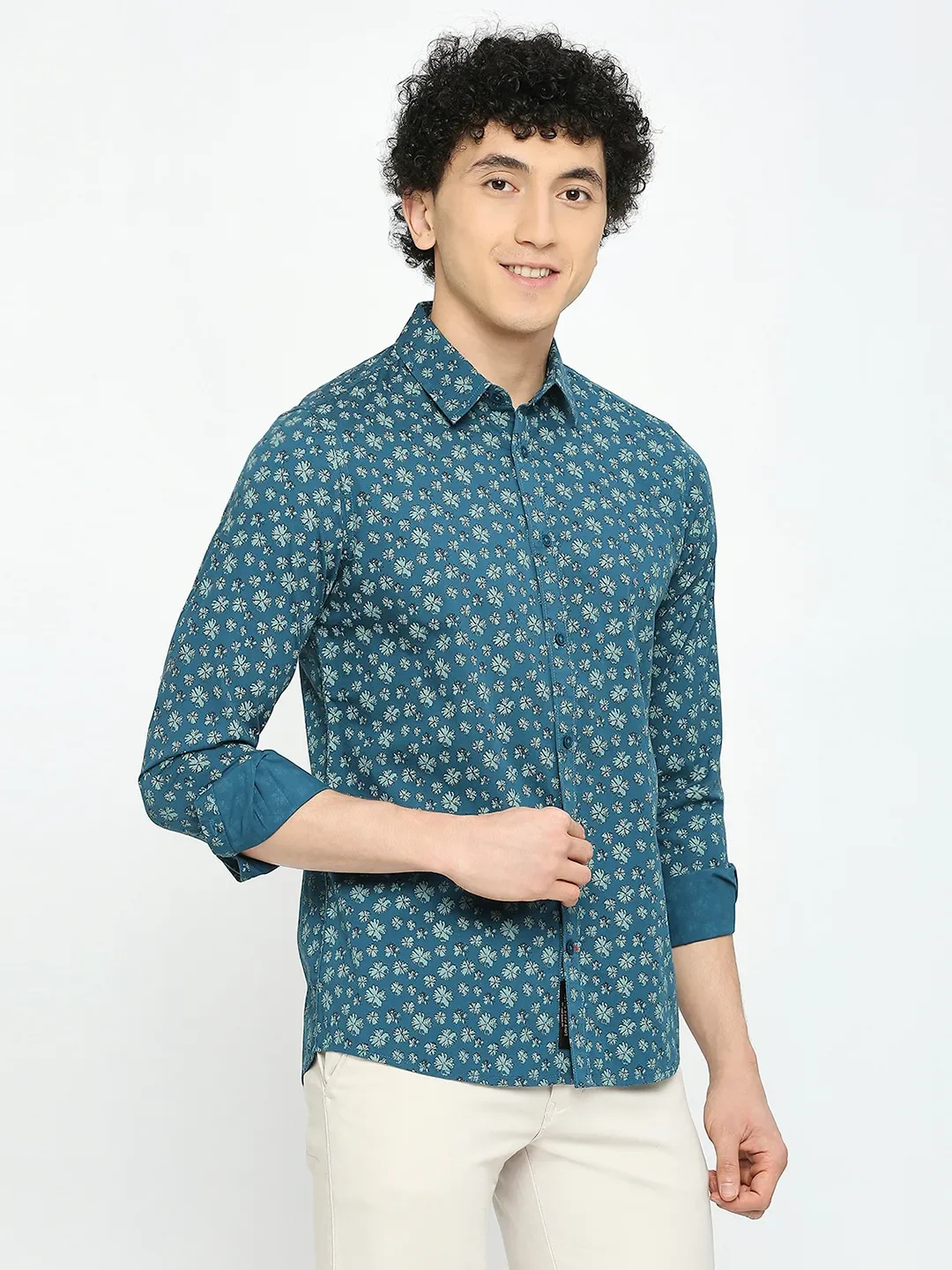 Green Slim Straight Fit Regular Collar Long Sleeves Men's Shirt by Being Human Clothing