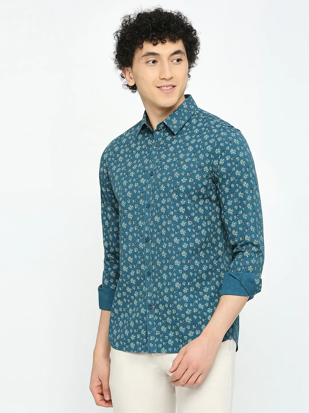 Green Slim Straight Fit Regular Collar Long Sleeves Men's Shirt by Being Human Clothing - Image 2