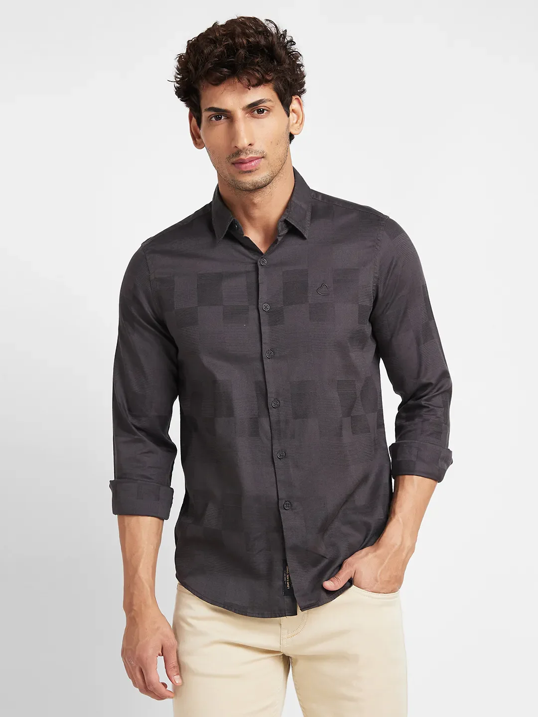 Brown Slim Straight Fit Regular Collar Long Sleeves Men's Shirt by Being Human Clothing
