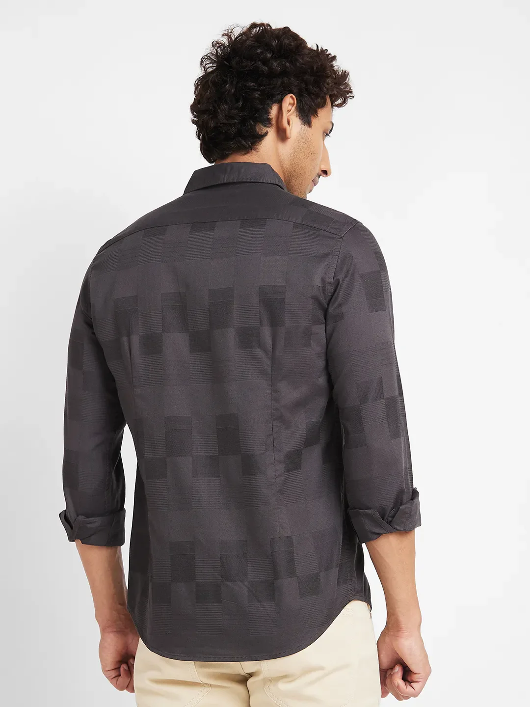 Brown Slim Straight Fit Regular Collar Long Sleeves Men's Shirt by Being Human Clothing - Image 4