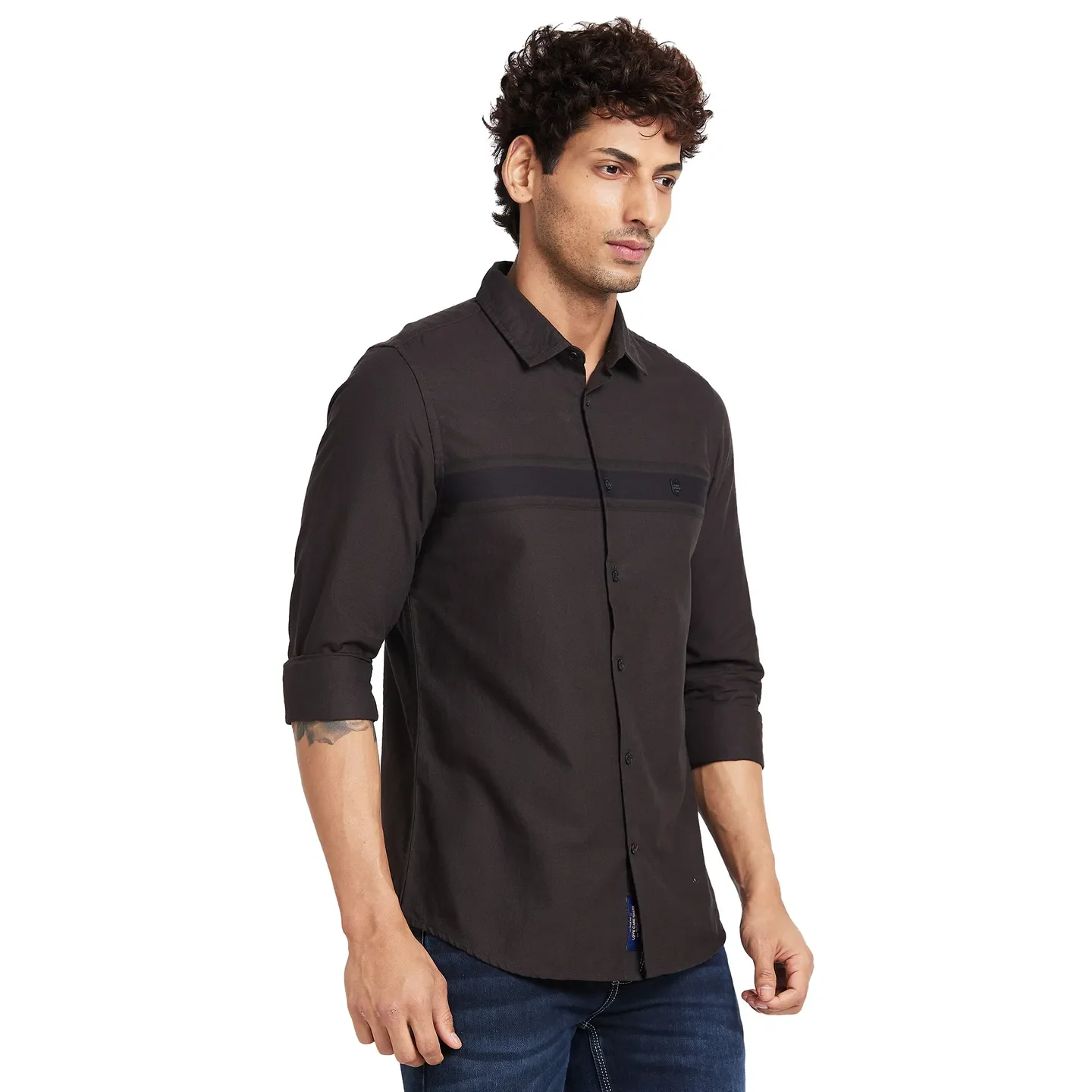 Brown Slim Straight Fit Regular Collar Long Sleeves Men's Shirt by Being Human Clothing - Image 3