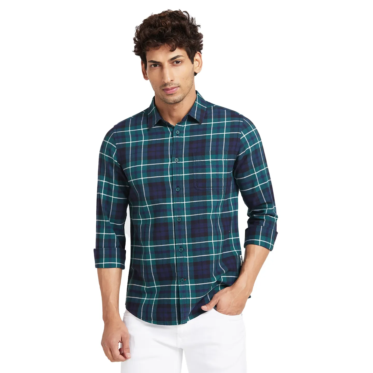 Dark Green Slim Fit Regular Collar Men's Shirt by Being Human Clothing