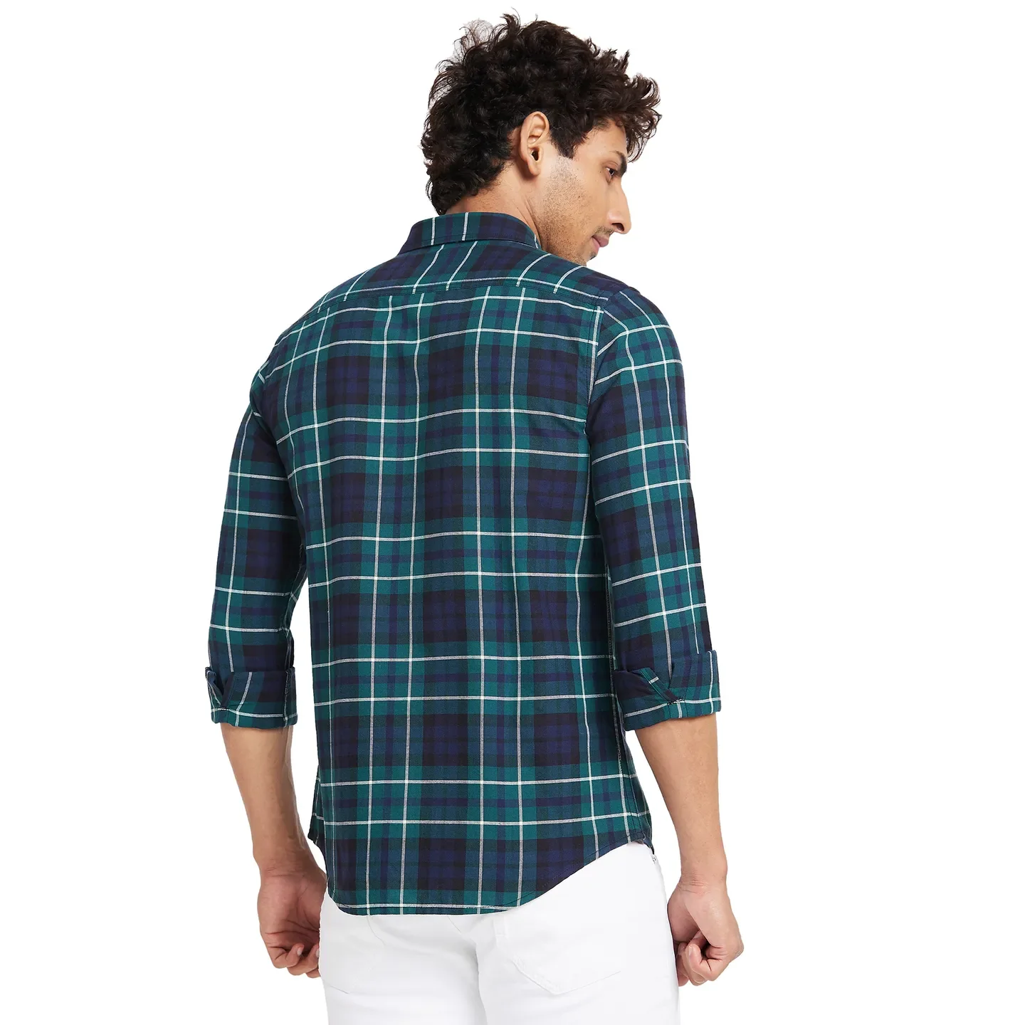 Dark Green Slim Fit Regular Collar Men's Shirt by Being Human Clothing - Image 3