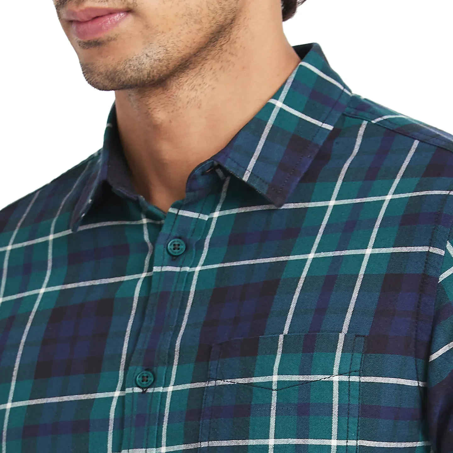 Dark Green Slim Fit Regular Collar Men's Shirt by Being Human Clothing - Image 4