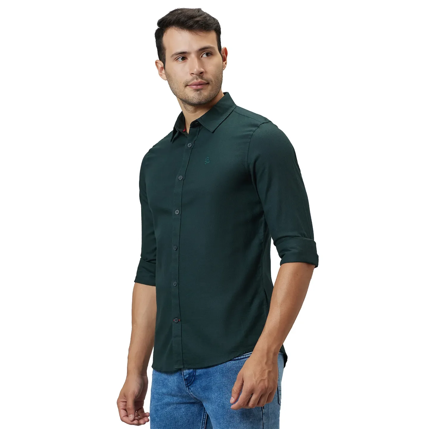 Green Slim Straight Fit Regular Collar Long Sleeves Men's Shirt by Being Human Clothing - Image 4
