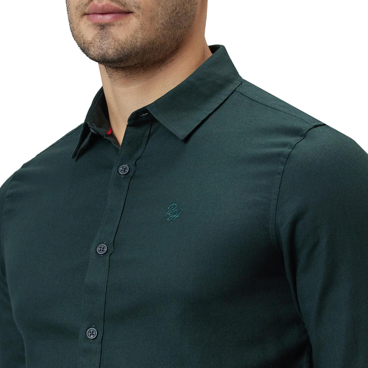 Green Slim Straight Fit Regular Collar Long Sleeves Men's Shirt by Being Human Clothing - Image 5