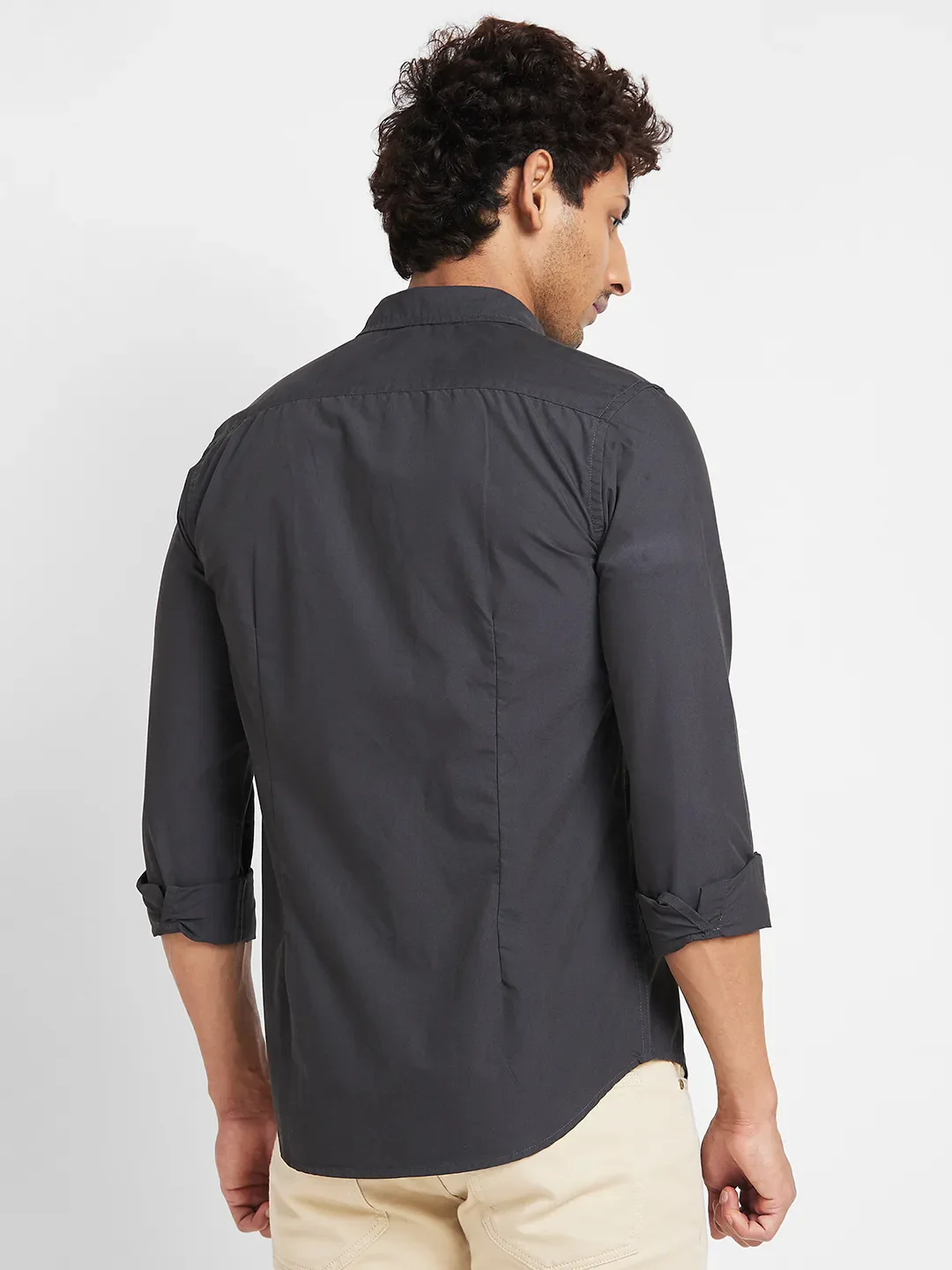 Dark Grey Slim Fit Regular Collar Men's Shirt by Being Human Clothing - Image 4