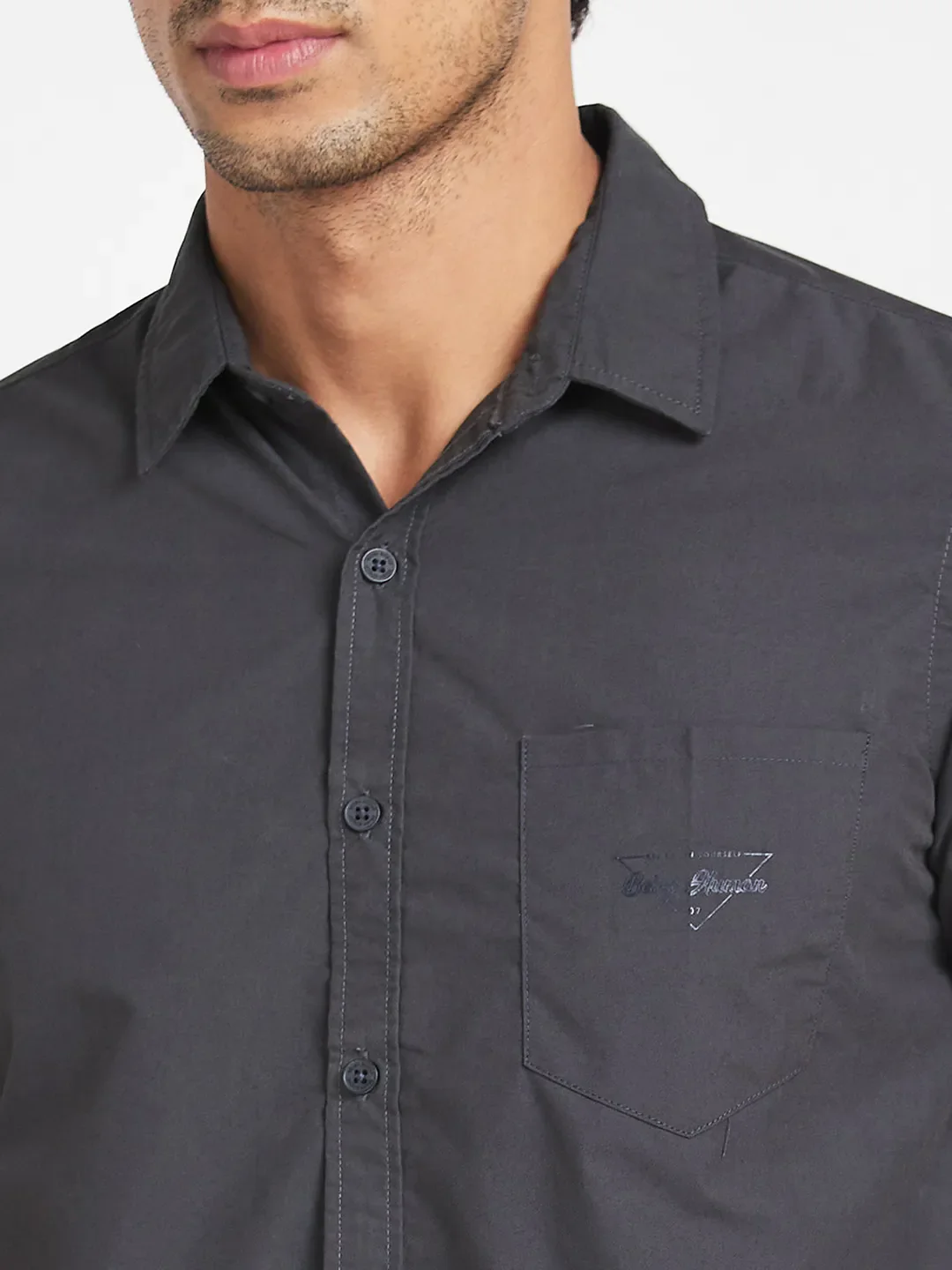 Dark Grey Slim Fit Regular Collar Men's Shirt by Being Human Clothing - Image 5