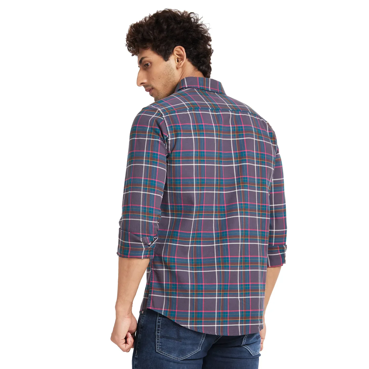 Grey Slim Fit Regular Collar Men's Shirt by Being Human Clothing - Image 3