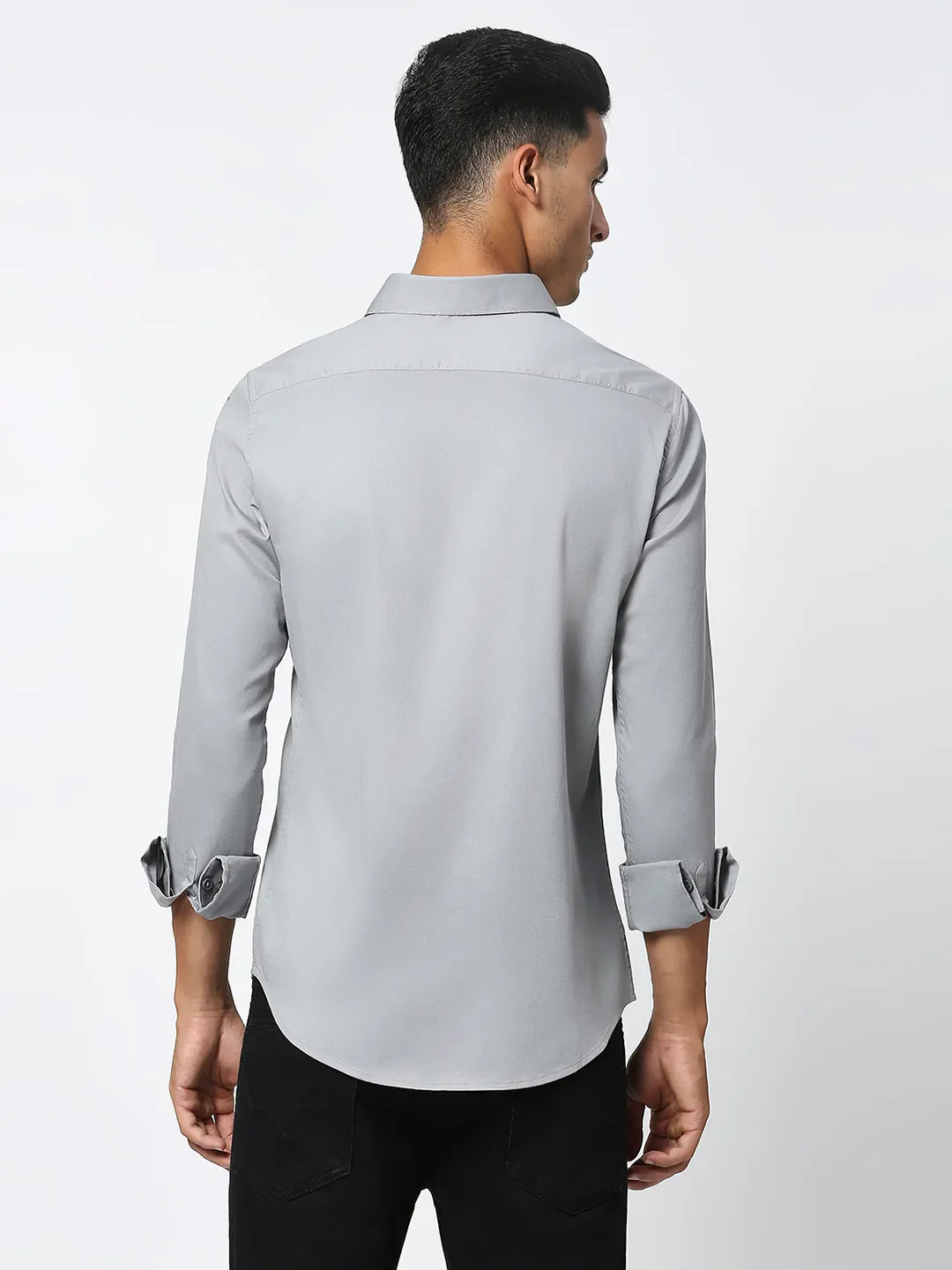 Grey Slim Straight Fit Regular Collar Long Sleeves Men's Shirt by Being Human Clothing - Image 4