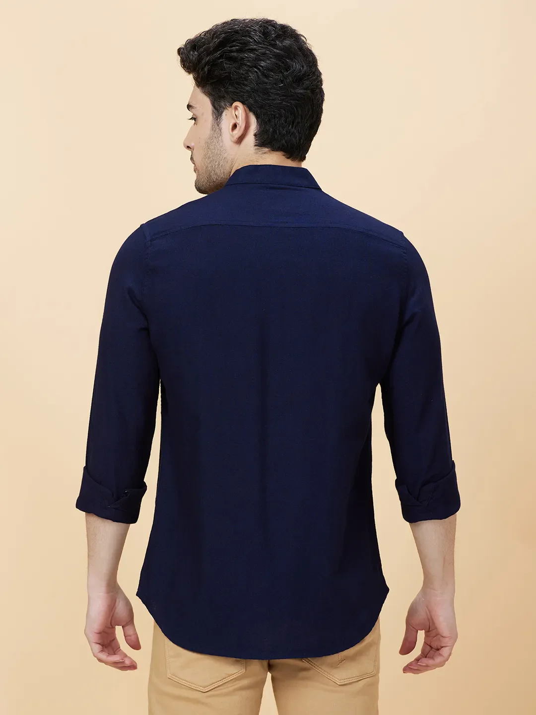 Blue Slim Straight Fit Regular Collar Long Sleeves Men's Shirt by Being Human Clothing - Image 4