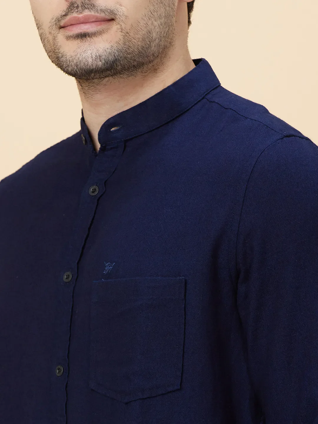 Blue Slim Straight Fit Regular Collar Long Sleeves Men's Shirt by Being Human Clothing - Image 5