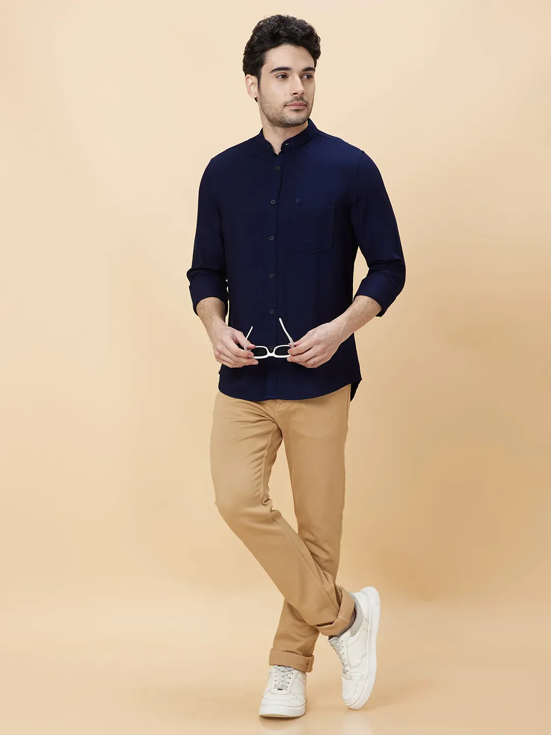 Blue Slim Straight Fit Regular Collar Long Sleeves Men's Shirt by Being Human Clothing - Image 6
