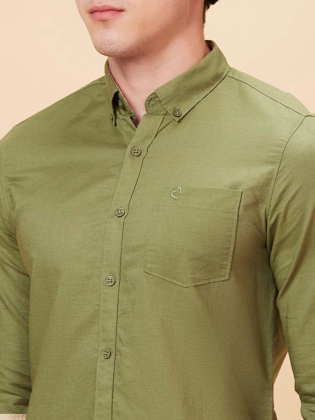 Olive Slim Straight Fit Regular Collar Long Sleeves Men's Shirt by Being Human Clothing - Image 5