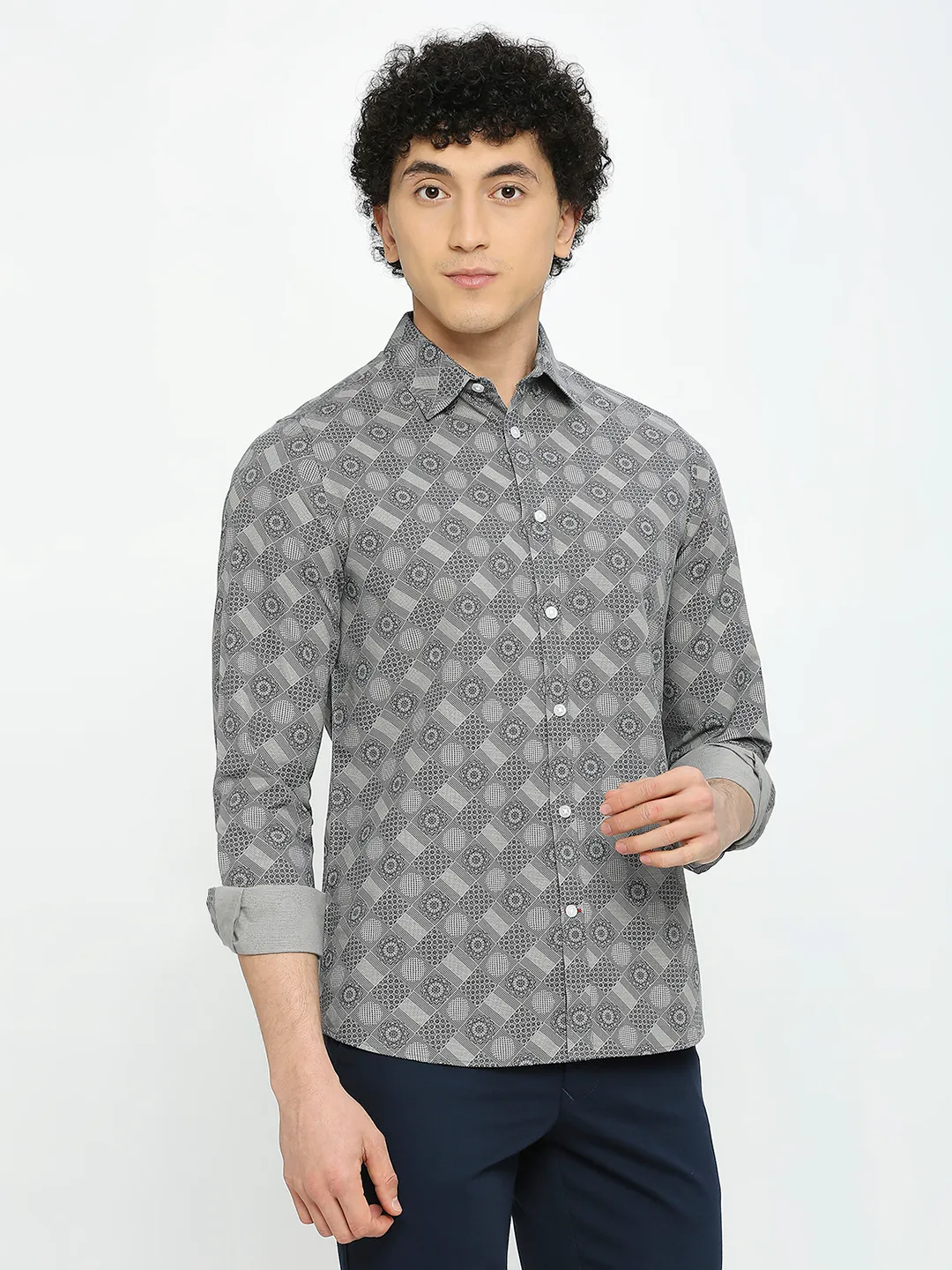 Olive Slim Straight Fit Regular Collar Long Sleeves Men's Shirt by Being Human Clothing - Image 3