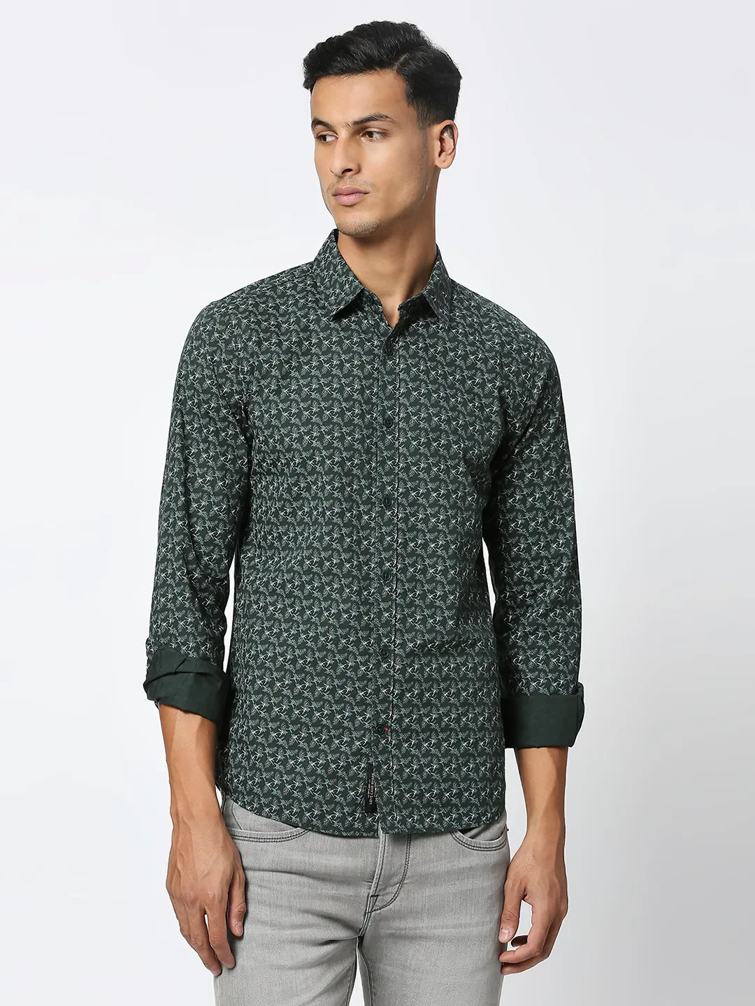 Olive Slim Straight Fit Regular Collar Long Sleeves Men's Shirt by Being Human Clothing