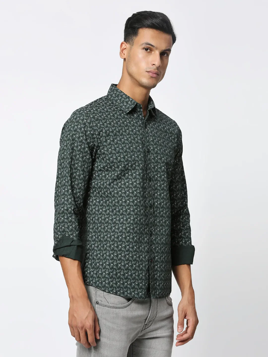 Olive Slim Straight Fit Regular Collar Long Sleeves Men's Shirt by Being Human Clothing - Image 3