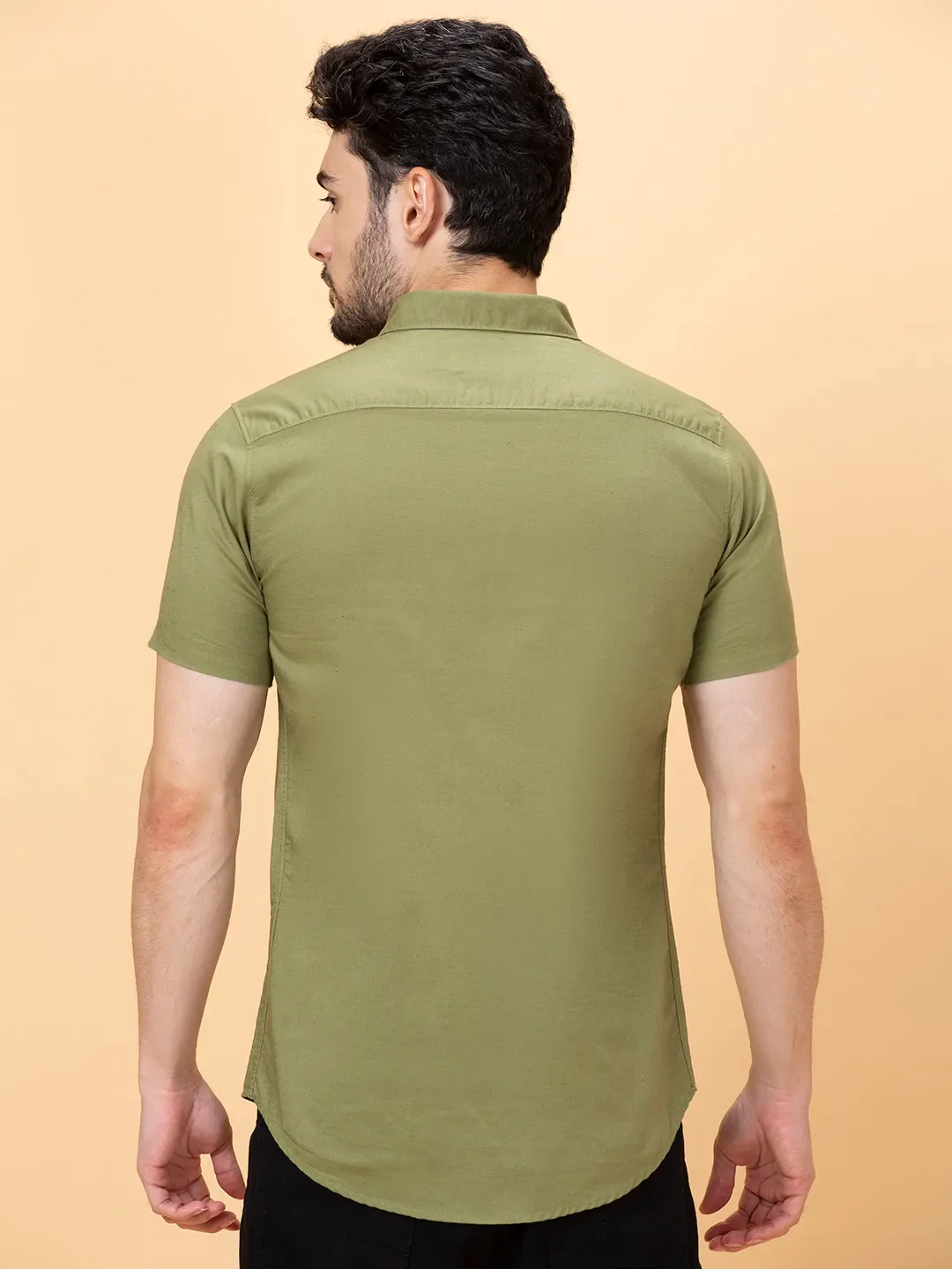 Olive Slim Straight Fit Regular Collar Short Sleeves Men's Shirt by Being Human Clothing - Image 3