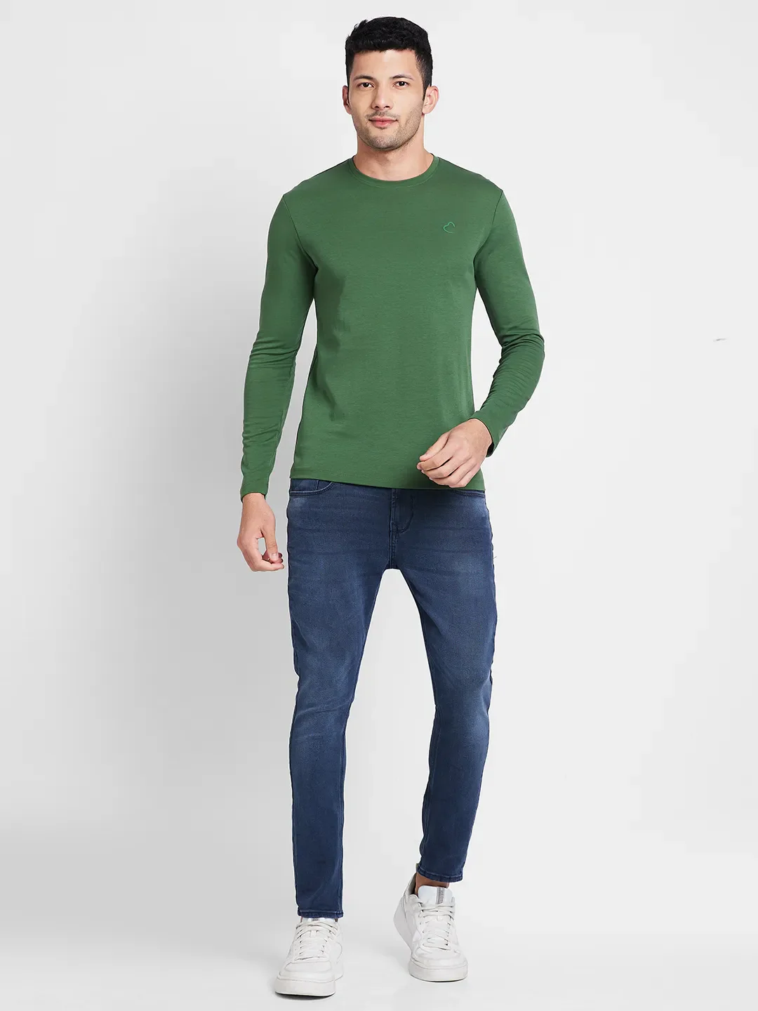 Green Slim Straight Fit Regular Collar Long Sleeves Men's Shirt by Being Human Clothing - Image 2