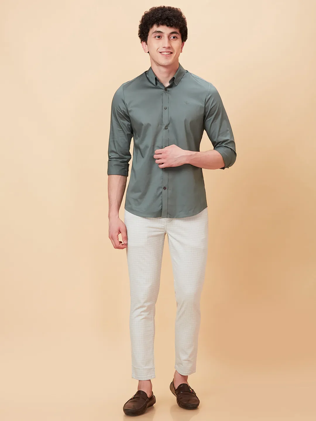 Forest Green Slim Fit Regular Collar Men's Shirt by Being Human Clothing - Image 2