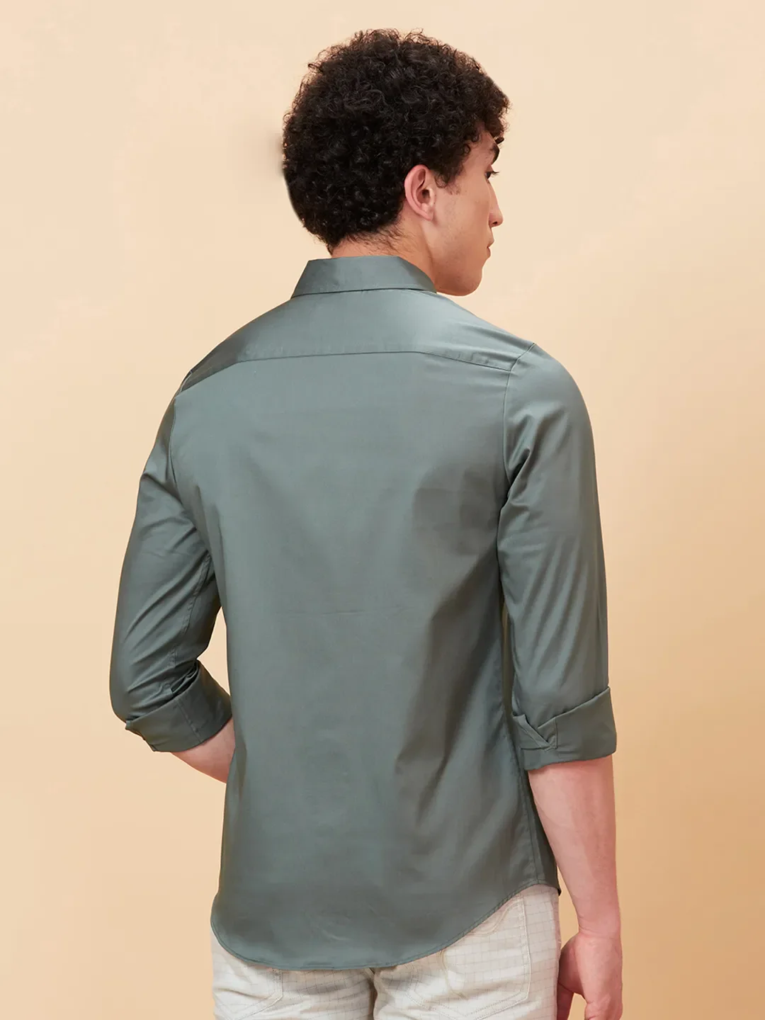 Forest Green Slim Fit Regular Collar Men's Shirt by Being Human Clothing - Image 3