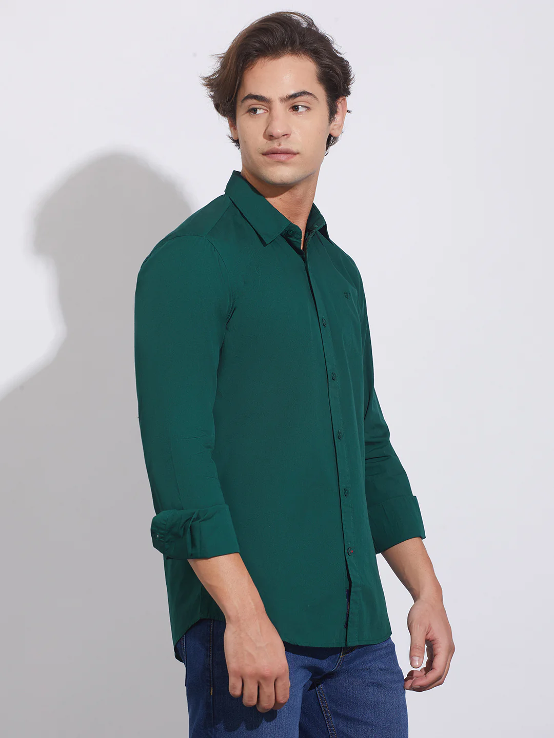 Forest Green Slim Fit Regular Collar Men's Shirt by Being Human Clothing - Image 2