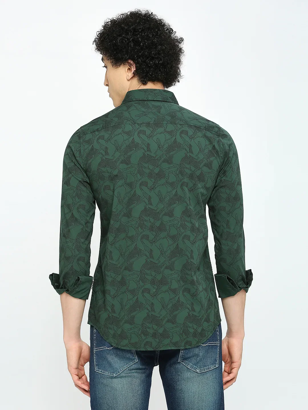 Green Slim Straight Fit Regular Collar Long Sleeves Men's Shirt by Being Human Clothing - Image 4