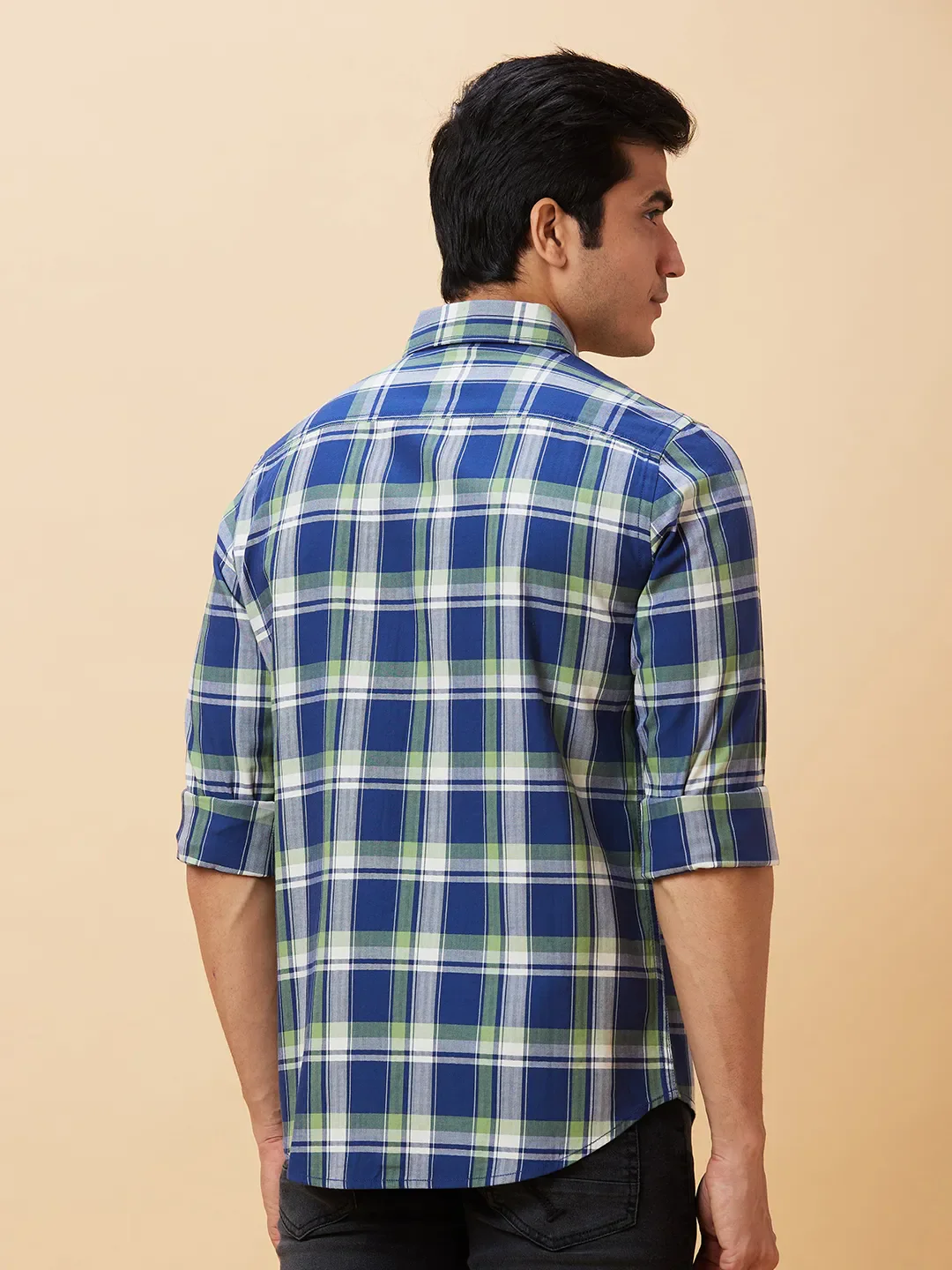 Green Slim Straight Fit Regular Collar Long Sleeves Men's Shirt by Being Human Clothing - Image 3