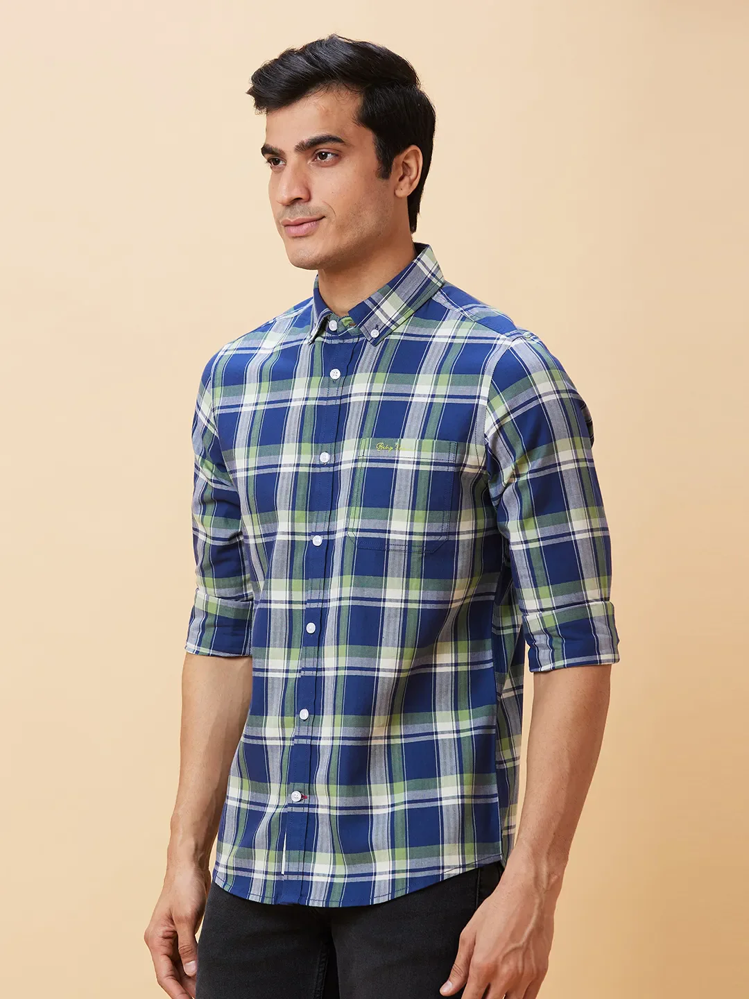 Green Slim Straight Fit Regular Collar Long Sleeves Men's Shirt by Being Human Clothing - Image 4