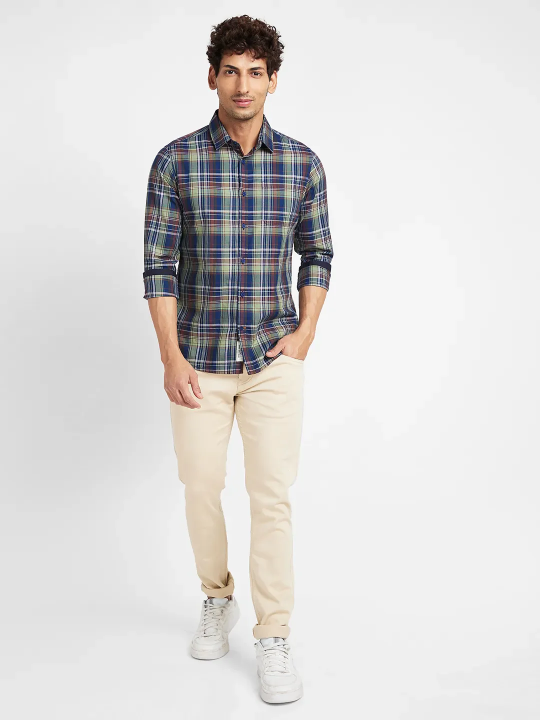 Green Slim Straight Fit Regular Collar Long Sleeves Men's Shirt by Being Human Clothing - Image 2