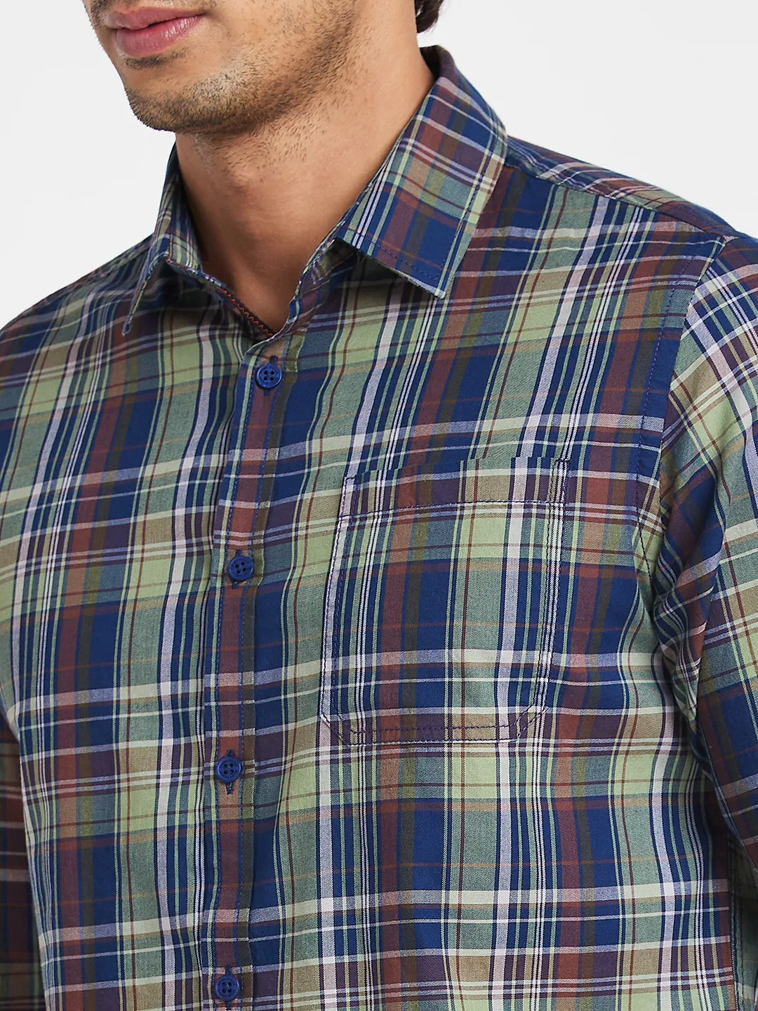 Green Slim Straight Fit Regular Collar Long Sleeves Men's Shirt by Being Human Clothing - Image 5