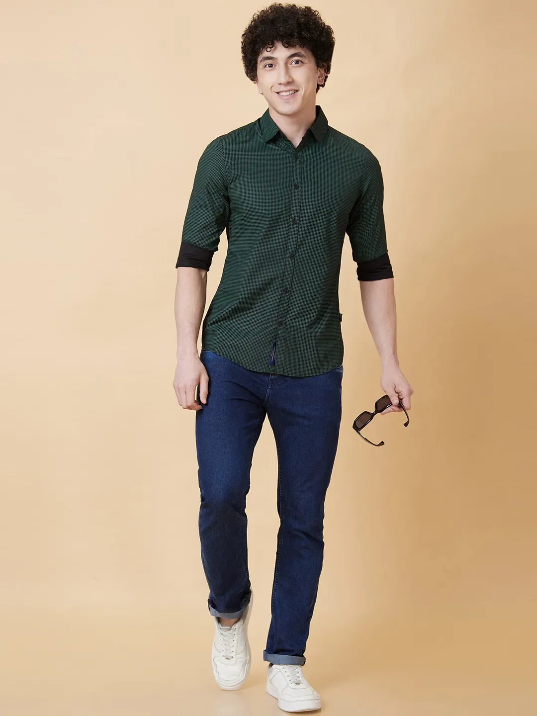 Green Slim Straight Fit Regular Collar Long Sleeves Men's Shirt by Being Human Clothing - Image 5