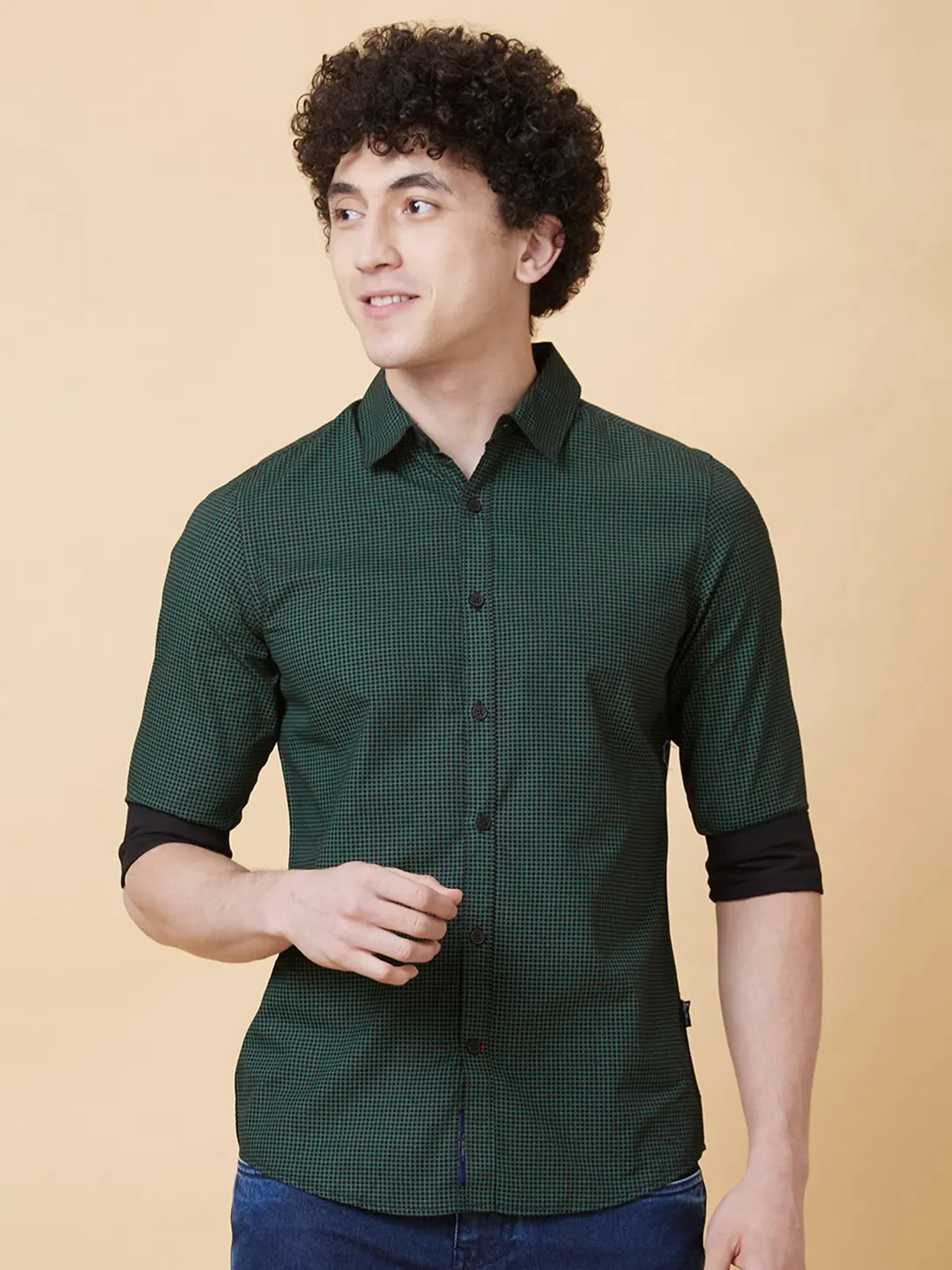 Green Slim Straight Fit Regular Collar Long Sleeves Men's Shirt by Being Human Clothing - Image 6