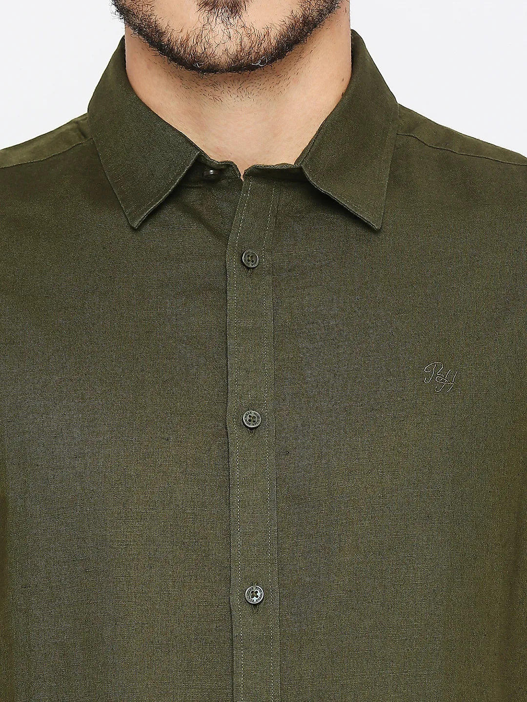 Green Slim Straight Fit Regular Collar Short Sleeves Men's Shirt by Being Human Clothing - Image 5