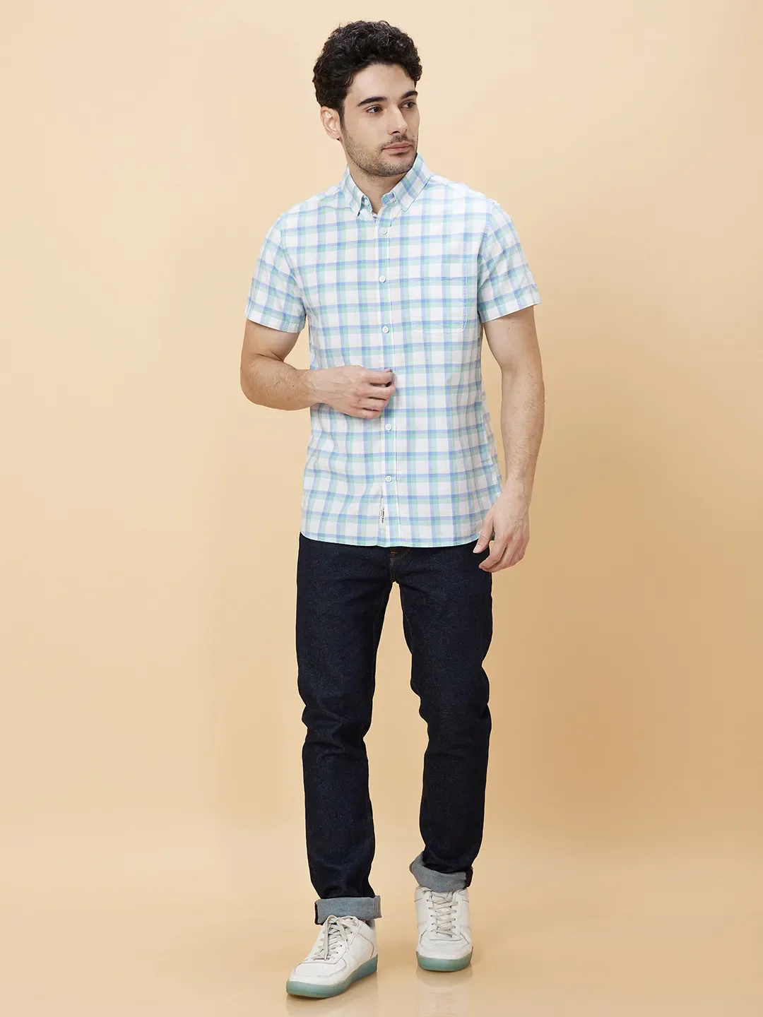 Green Slim Straight Fit Regular Collar Short Sleeves Men's Shirt by Being Human Clothing - Image 2