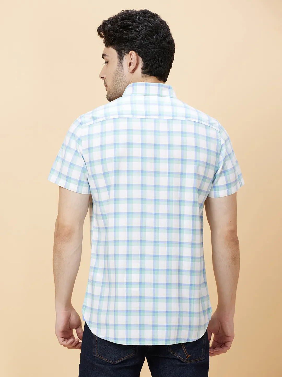 Green Slim Straight Fit Regular Collar Short Sleeves Men's Shirt by Being Human Clothing - Image 4