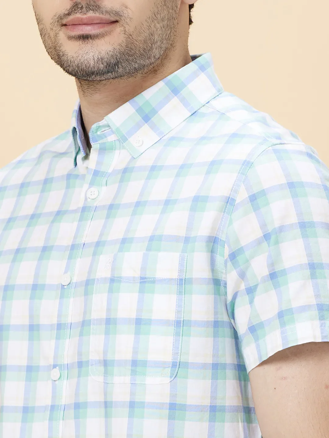 Green Slim Straight Fit Regular Collar Short Sleeves Men's Shirt by Being Human Clothing - Image 5