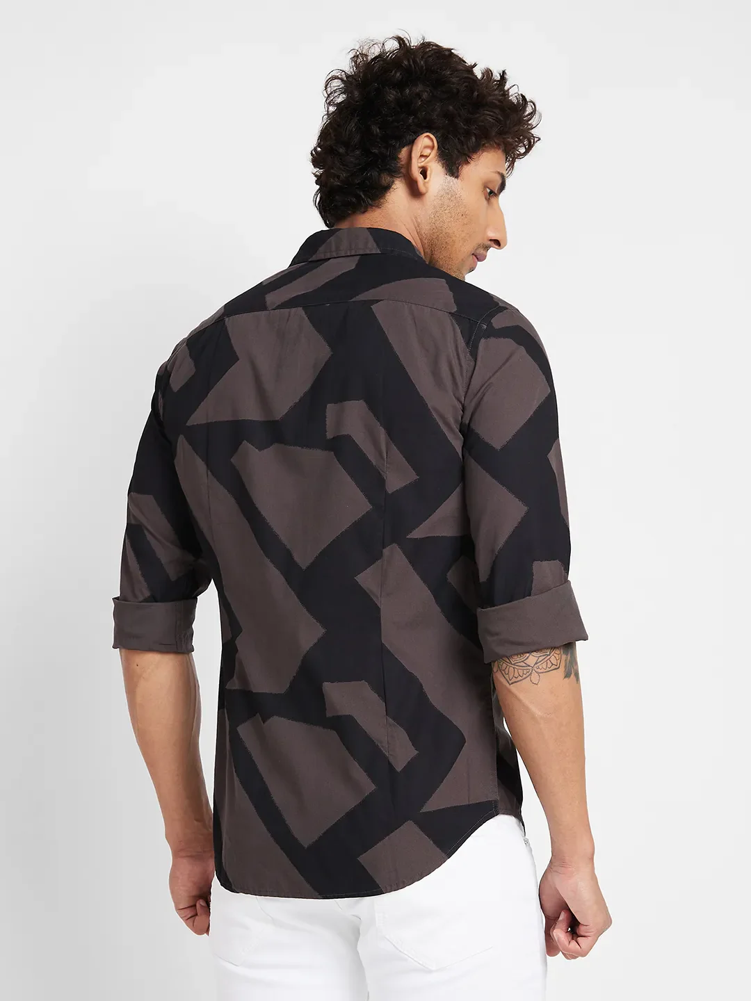 Grey Slim Straight Fit Regular Collar Long Sleeves Men's Shirt by Being Human Clothing - Image 4