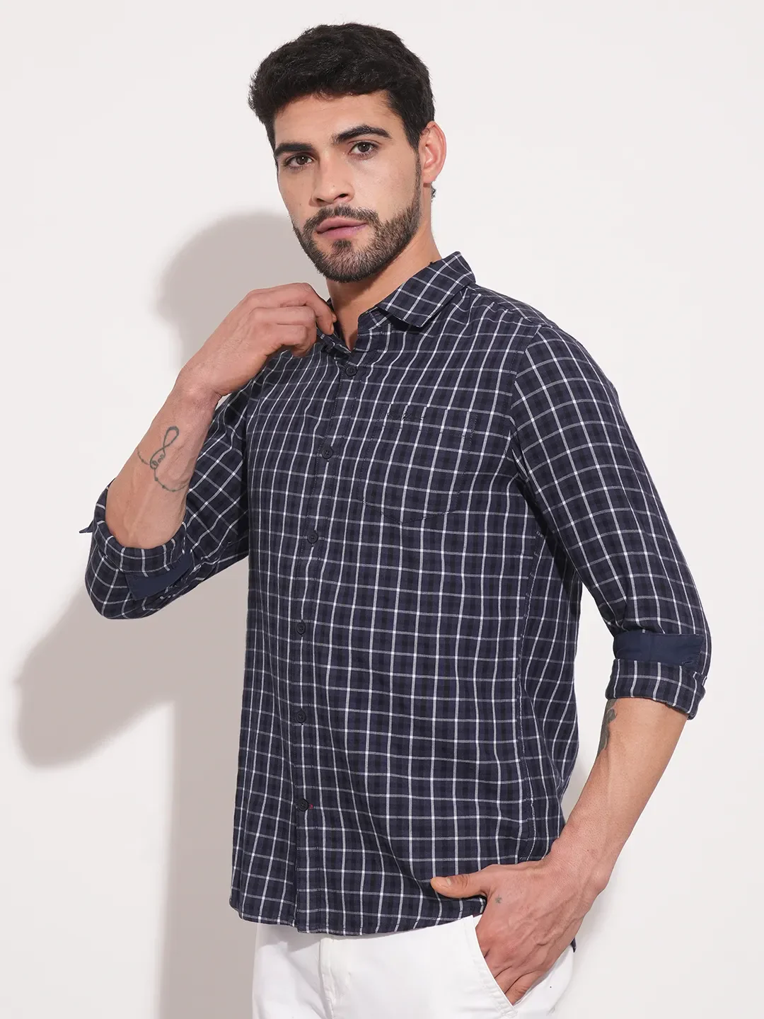 Grey Slim Fit Regular Collar Men's Shirt by Being Human Clothing - Image 4