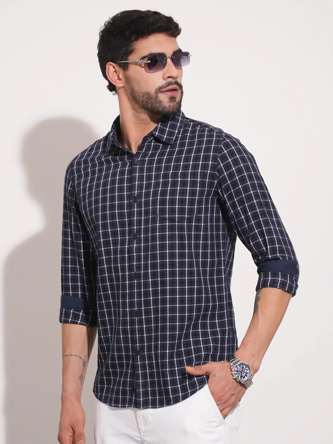 Grey Slim Fit Regular Collar Men's Shirt by Being Human Clothing - Image 6