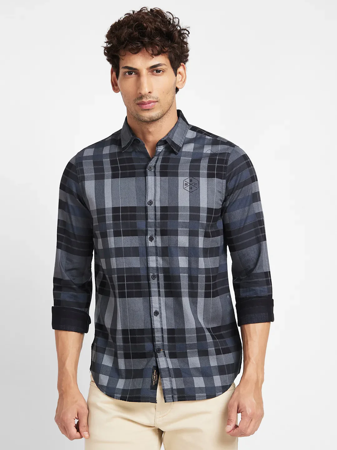 Grey Slim Straight Fit Regular Collar Long Sleeves Men's Shirt by Being Human Clothing