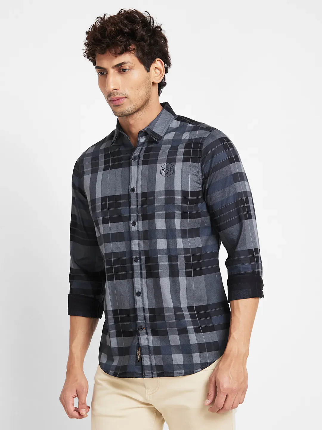 Grey Slim Straight Fit Regular Collar Long Sleeves Men's Shirt by Being Human Clothing - Image 3