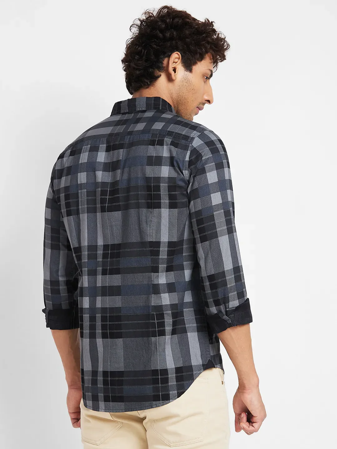 Grey Slim Straight Fit Regular Collar Long Sleeves Men's Shirt by Being Human Clothing - Image 4