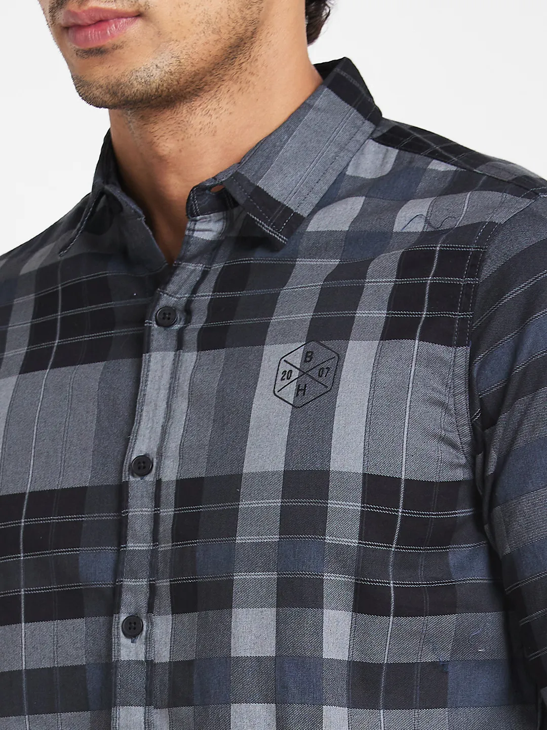 Grey Slim Straight Fit Regular Collar Long Sleeves Men's Shirt by Being Human Clothing - Image 5