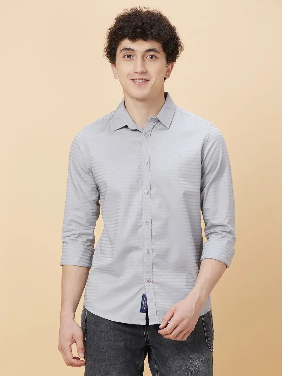 Grey Slim Fit Regular Collar Men's Shirt by Being Human Clothing