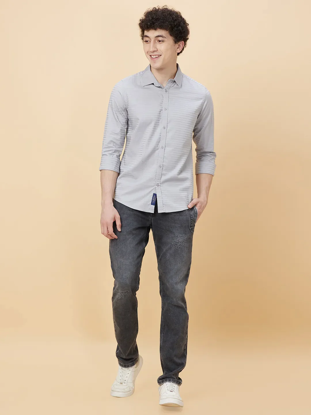 Grey Slim Fit Regular Collar Men's Shirt by Being Human Clothing - Image 2