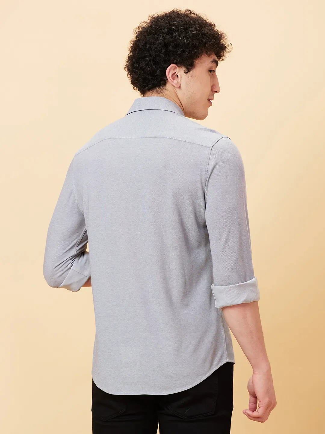 Grey Slim Fit Regular Collar Men's Shirt by Being Human Clothing - Image 4
