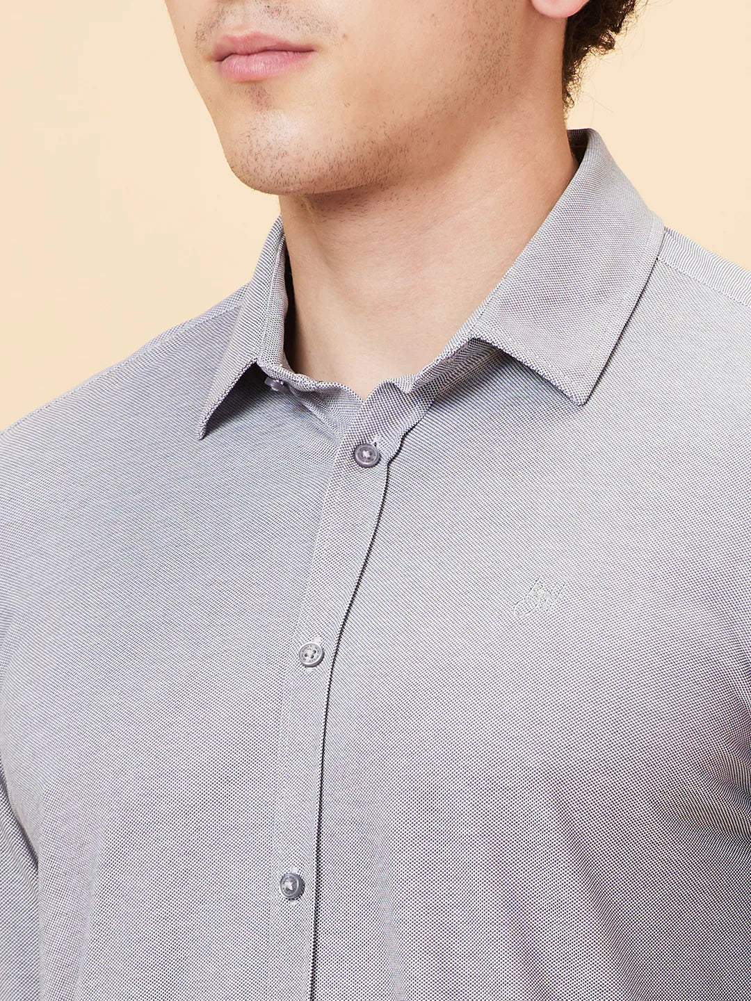 Grey Slim Fit Regular Collar Men's Shirt by Being Human Clothing - Image 5