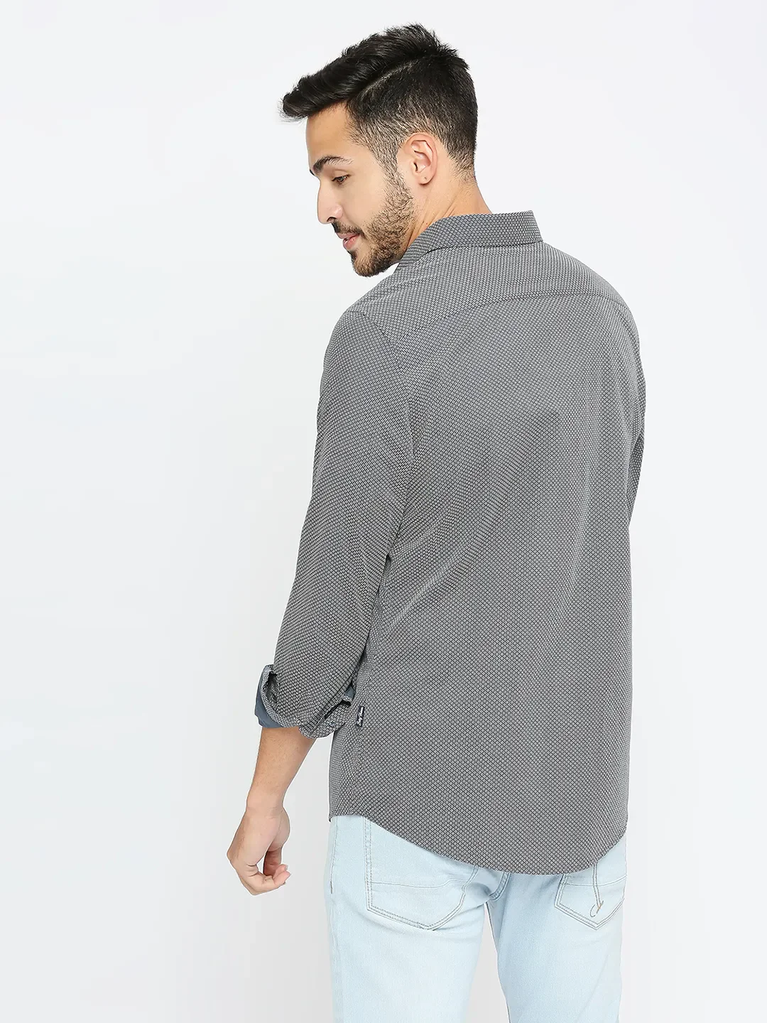 Grey Slim Straight Fit Regular Collar Long Sleeves Men's Shirt by Being Human Clothing - Image 4